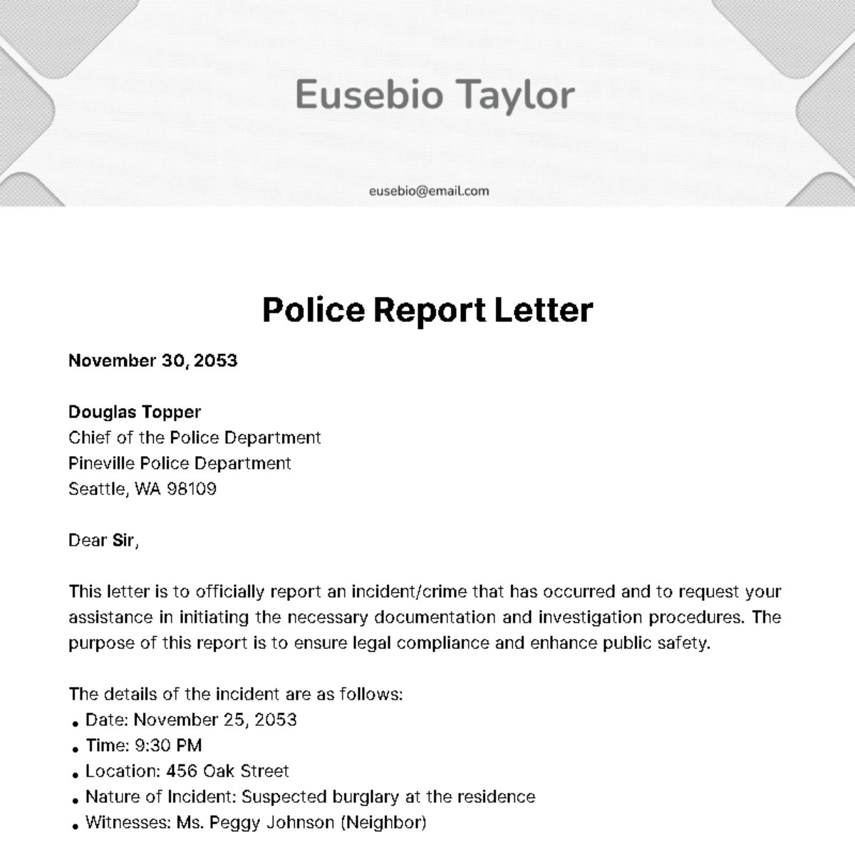 Police Report Letter Template