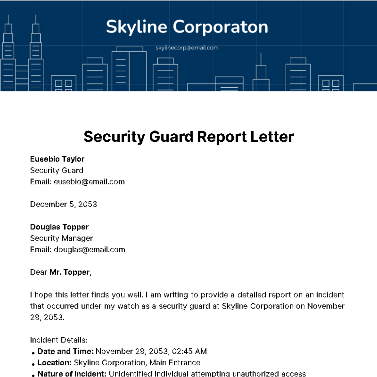 Security Guard Report Letter Template