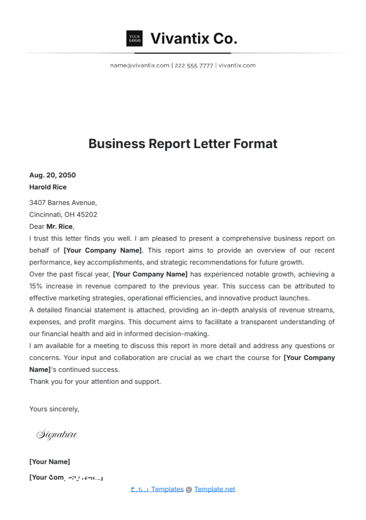 Business Report Letter Format Template - Edit Online & Download Example ...