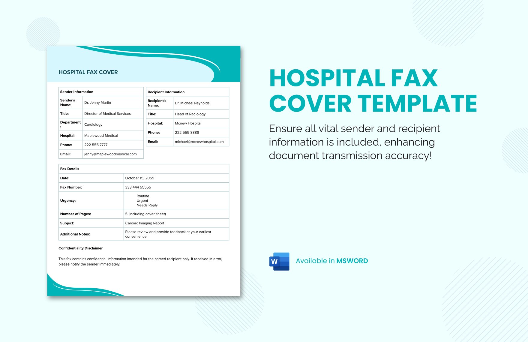 Hospital Fax Cover Template in Word