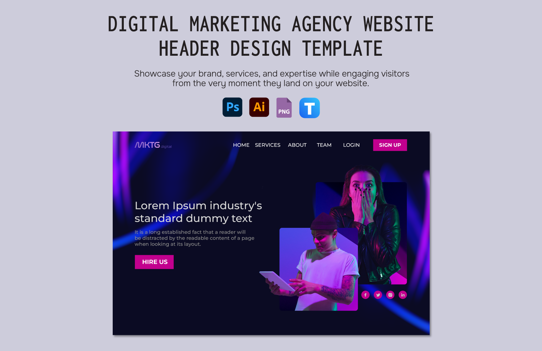Digital Marketing Agency Website Header Design Template in Illustrator, PSD