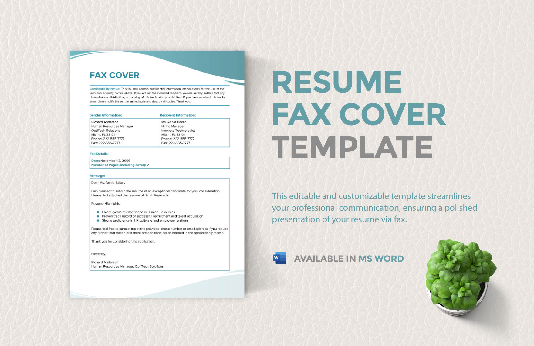 Resume Fax Cover Template