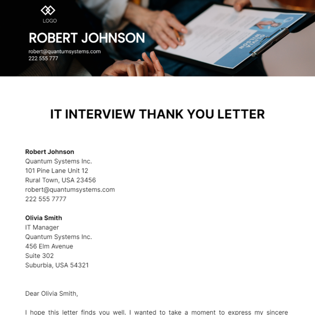 Free IT Interview Thank You Letter Template