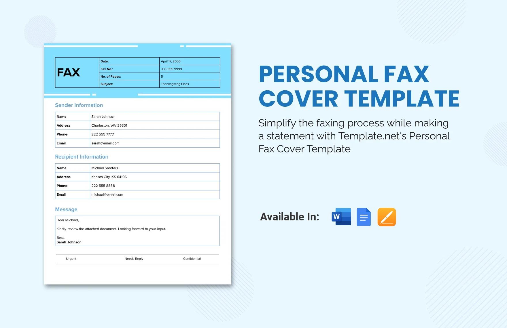 Personal Fax Cover Template
