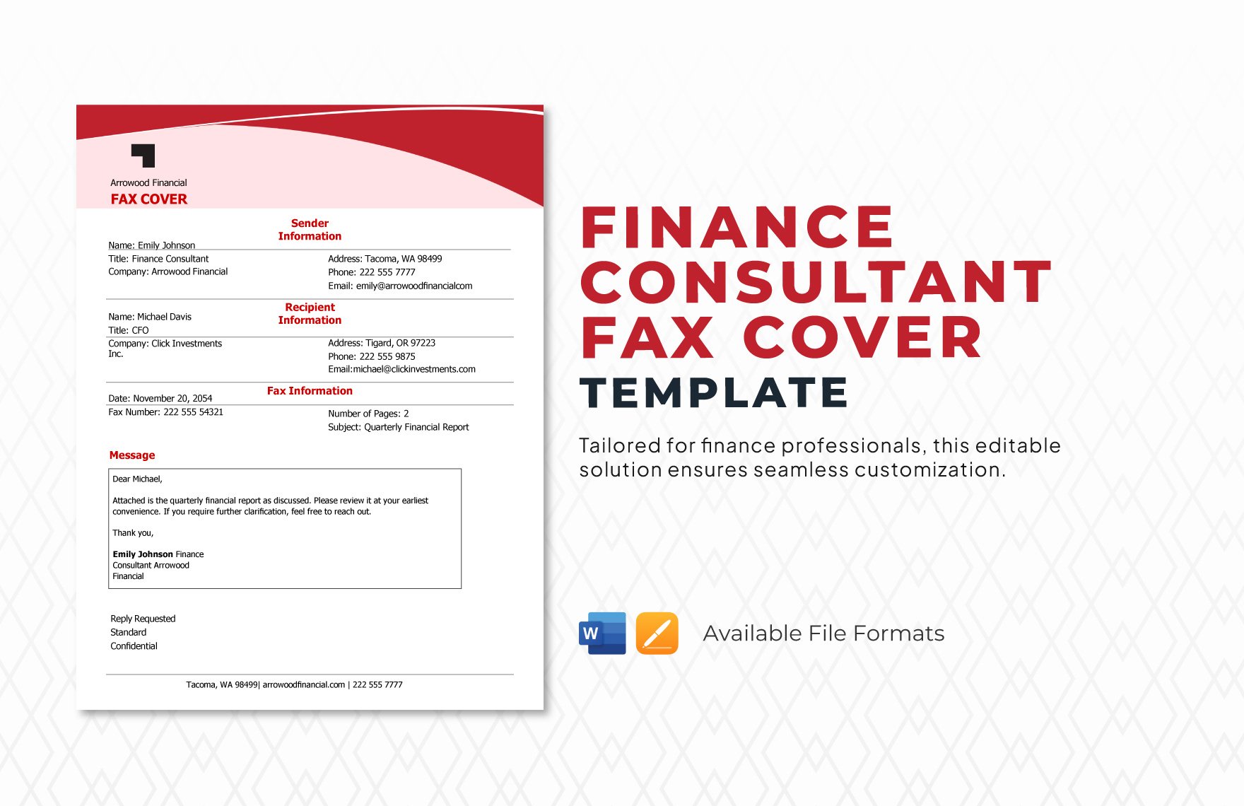 Finance Consultant Fax Cover Template in Word