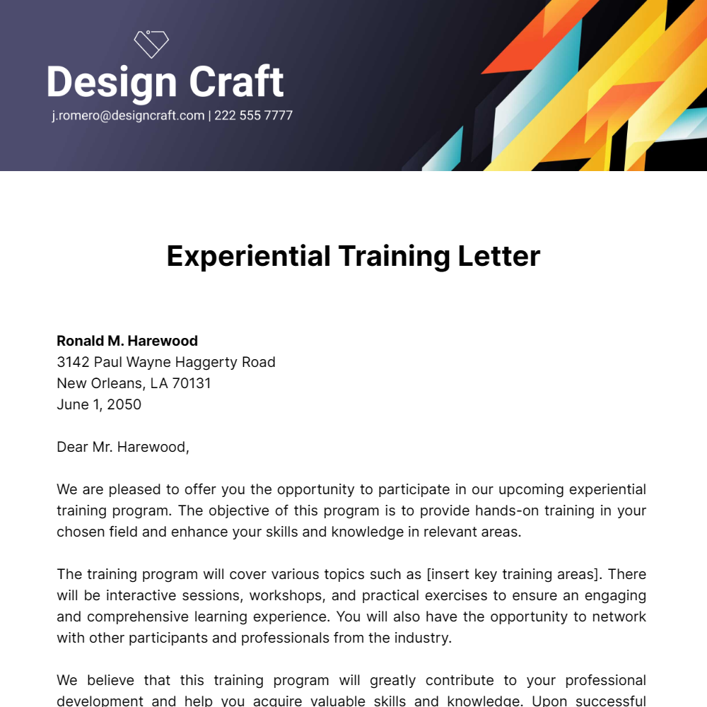 Free Experiential Training Letter Template