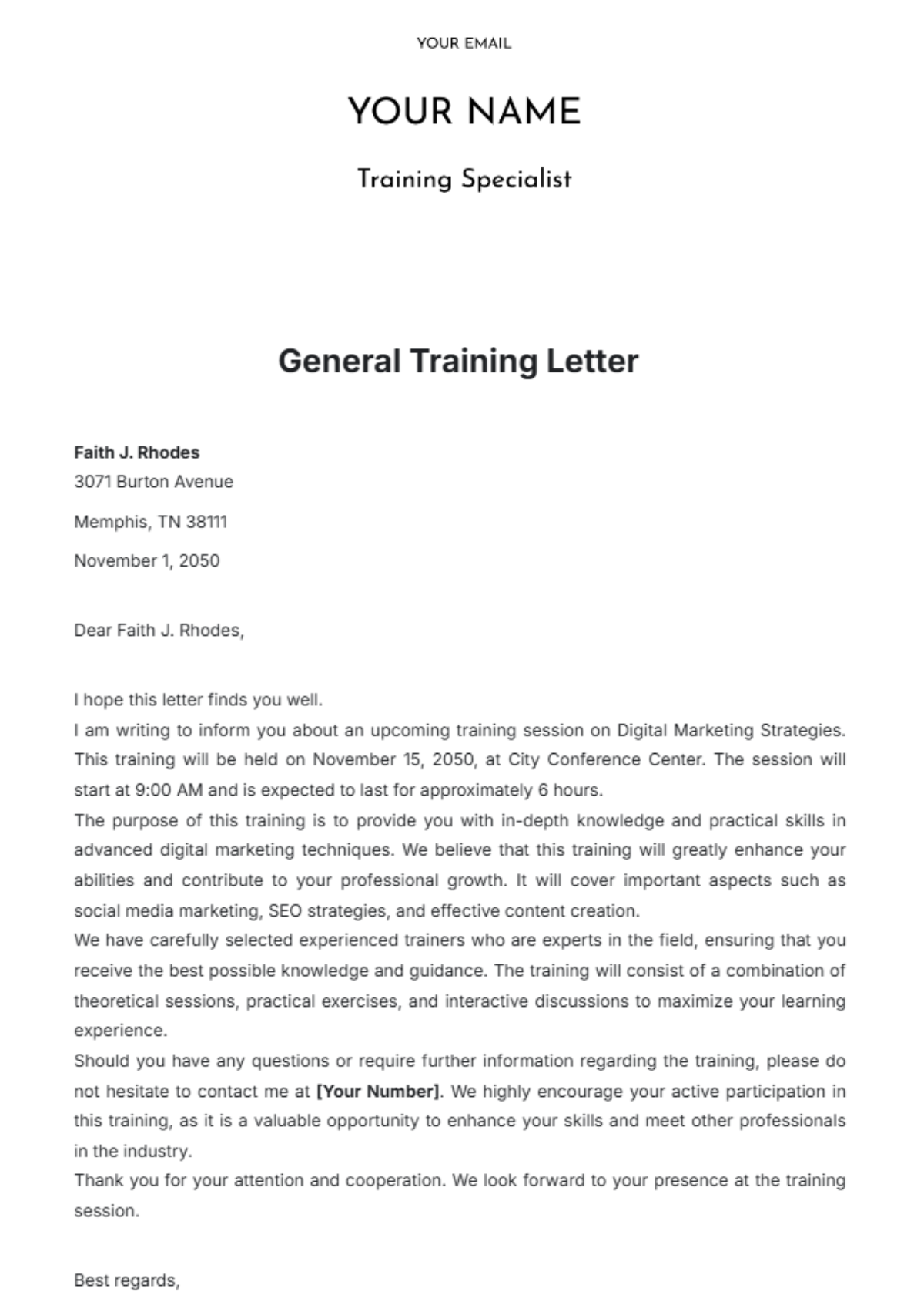 General Training Letter Template - Edit Online & Download