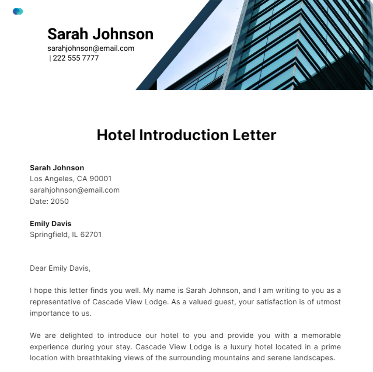 Hotel Introduction Letter Template