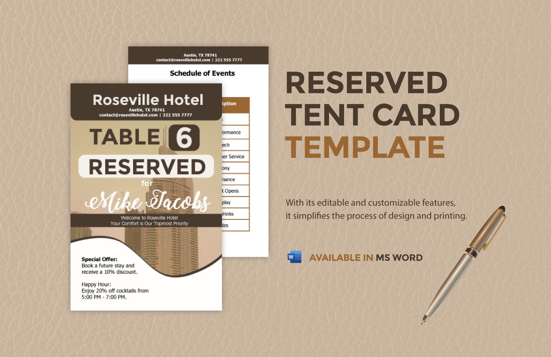 Reserved Tent Card Template