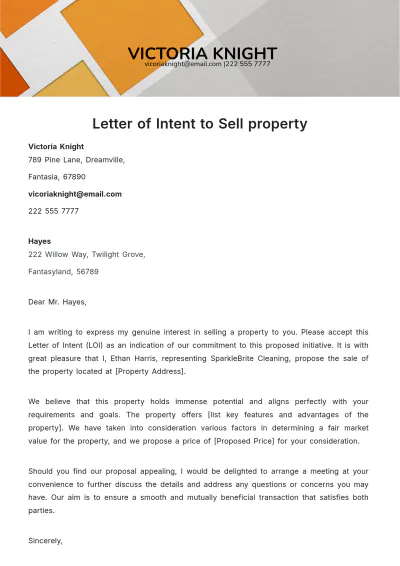 Free Letter of Intent to Sell property Template to Edit Online