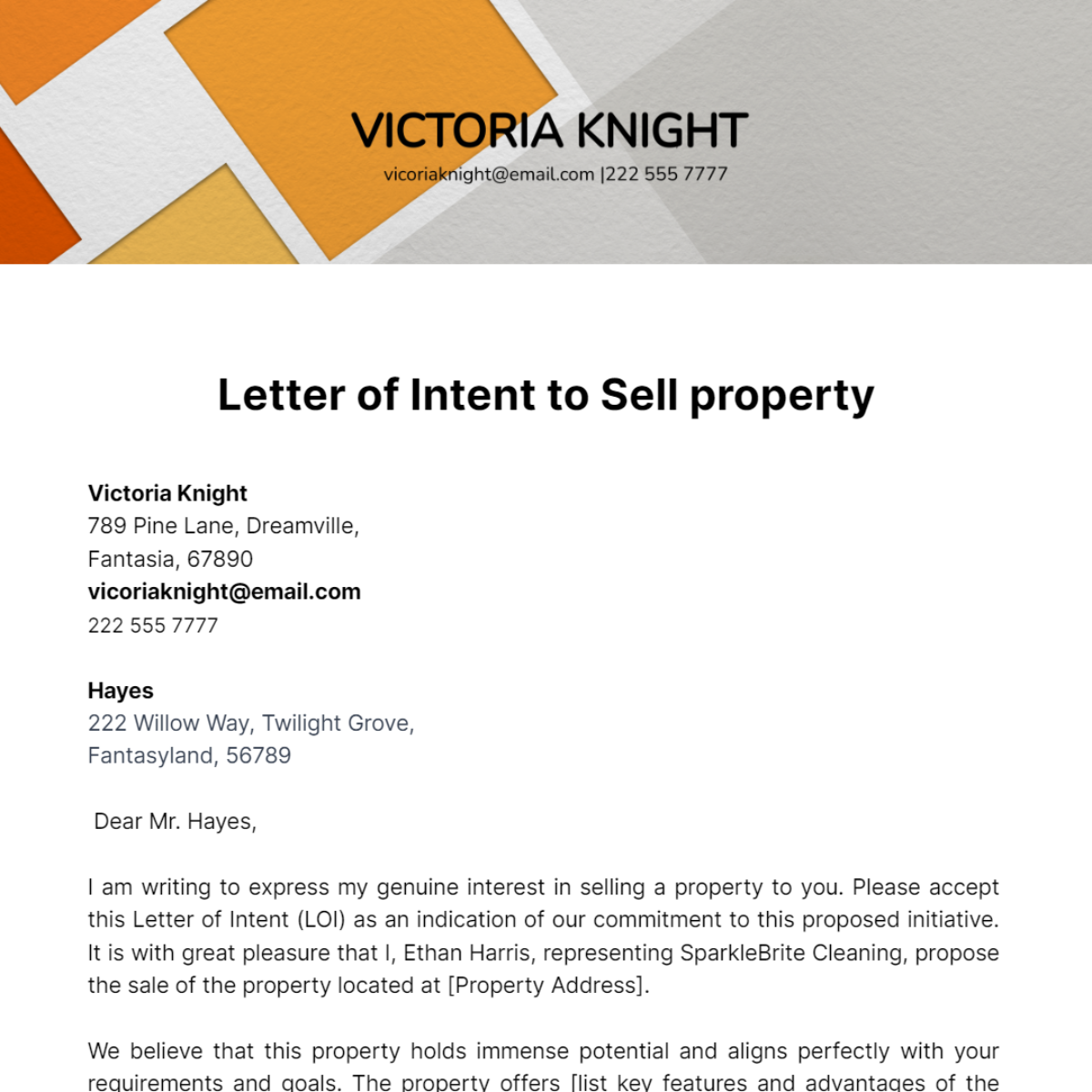 Letter of Intent to Sell property Template