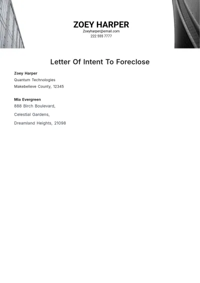 Free Letter Of Intent To Foreclose Template to Edit Online