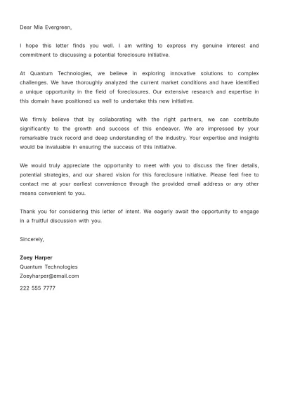 Free Letter Of Intent To Foreclose Template to Edit Online