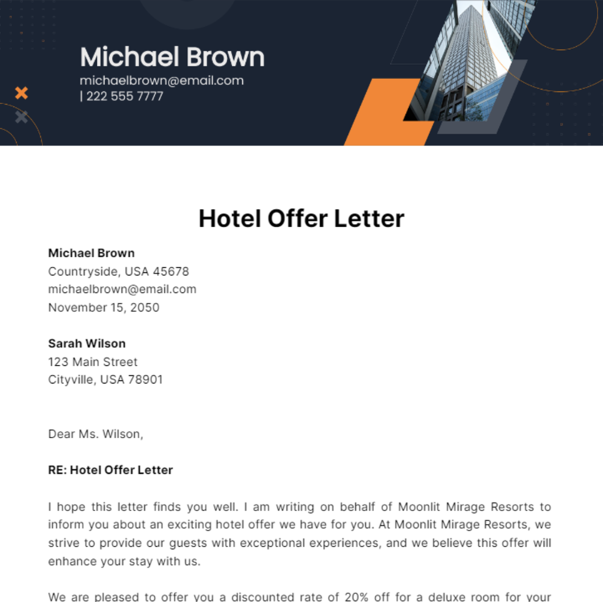 Hotel Offer Letter Template