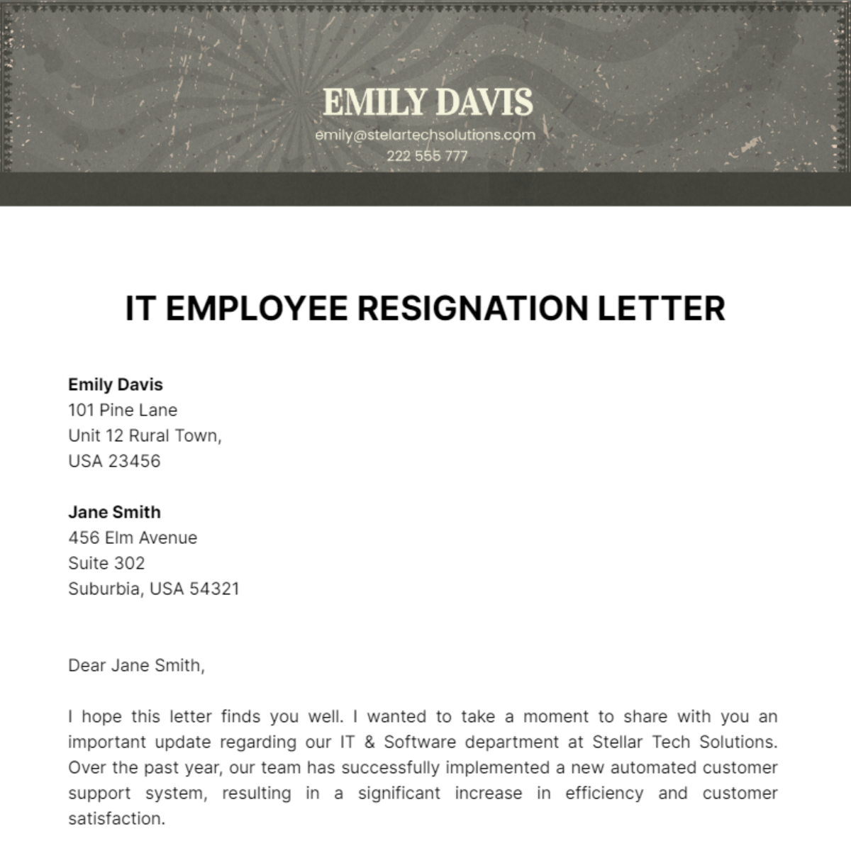 IT Employee Resignation Letter Template
