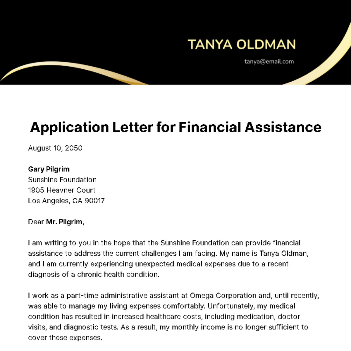 Application Letter for Financial Assistance Template