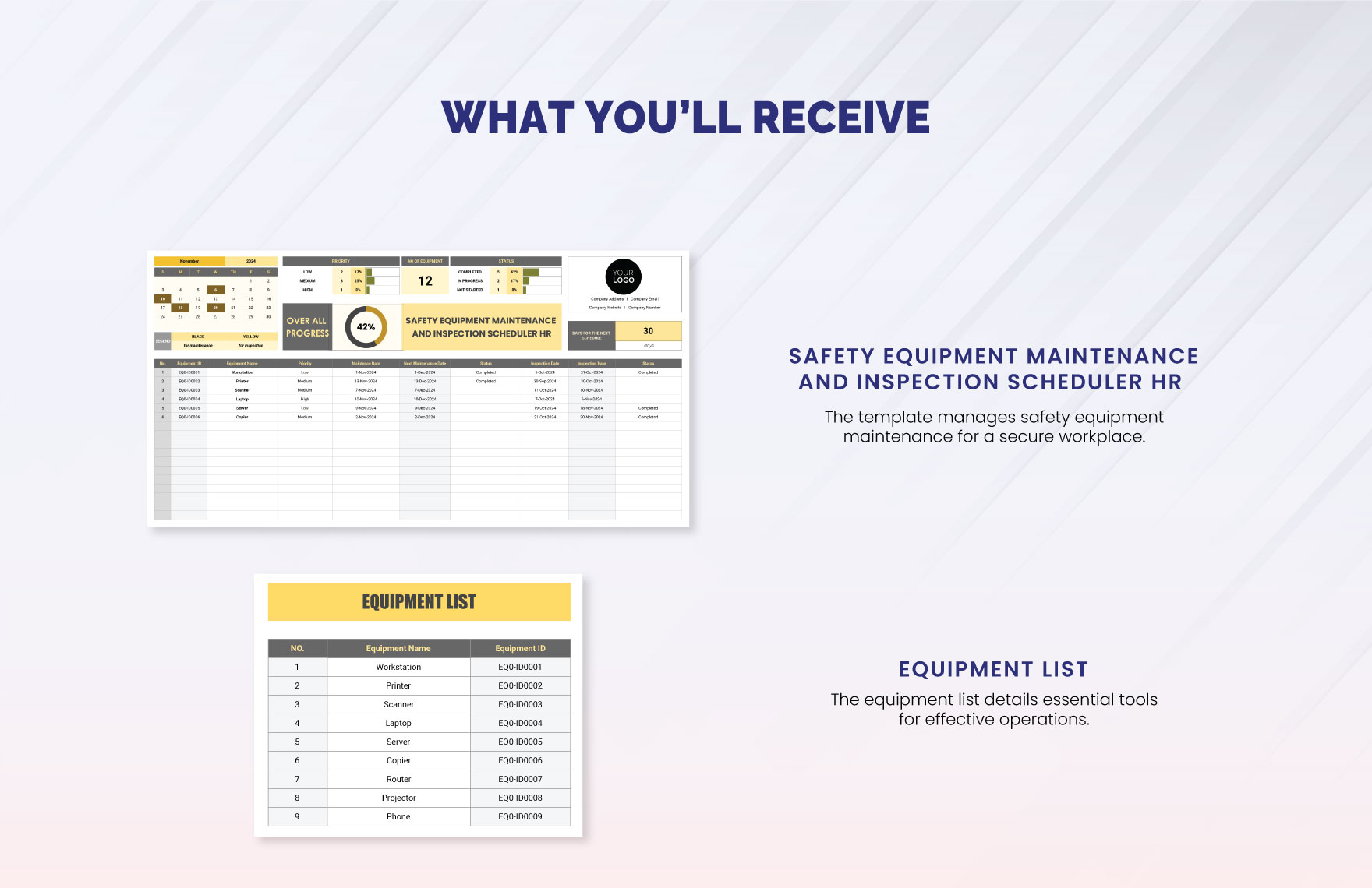 Safety Equipment Maintenance and Inspection Scheduler HR Template