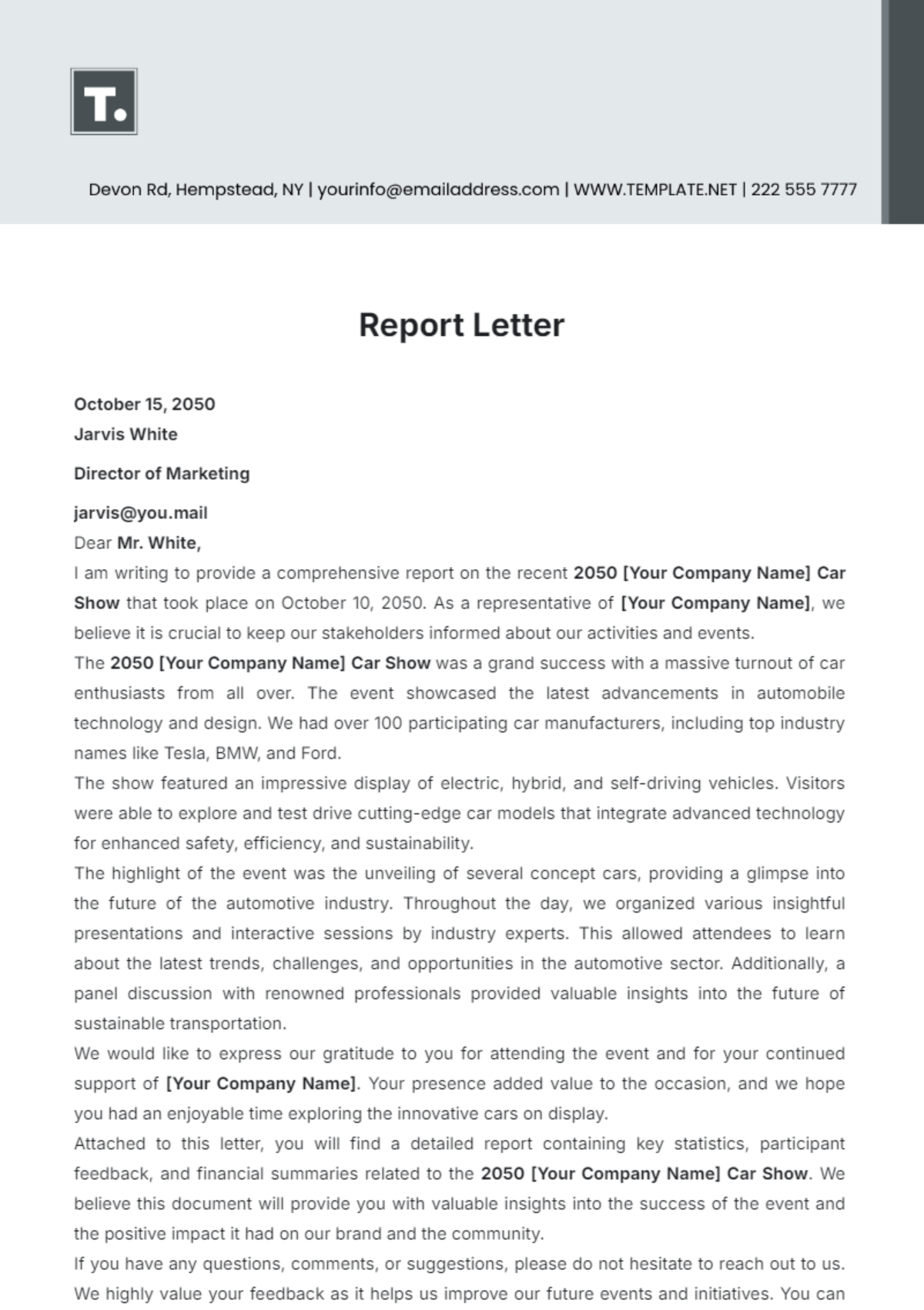 Report Letter Template - Edit Online & Download