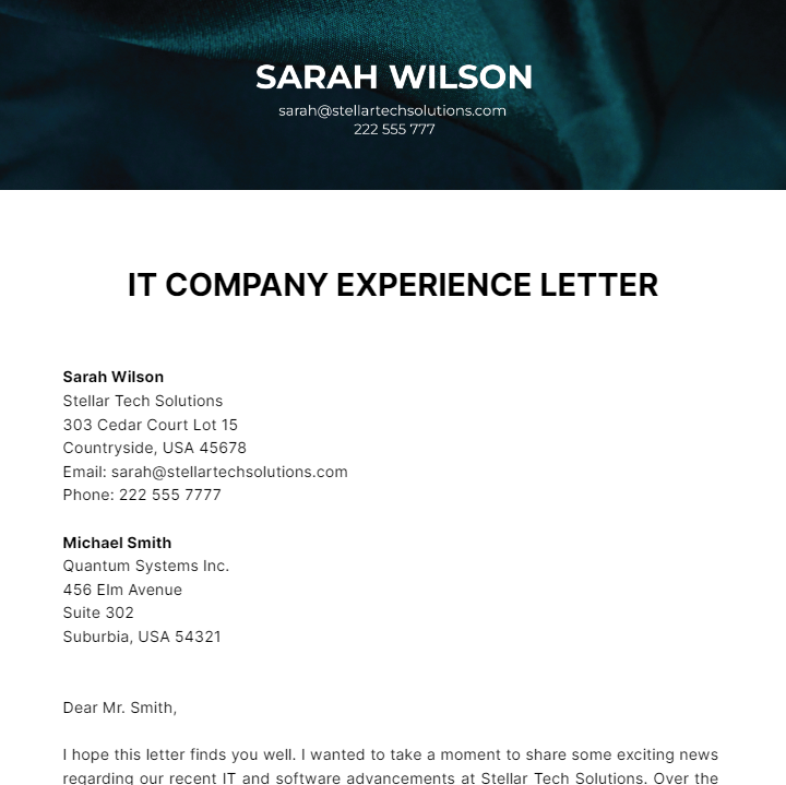 Free IT Company Experience Letter Template