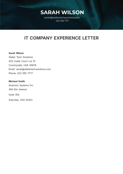 Free IT Company Experience Letter Template to Edit Online