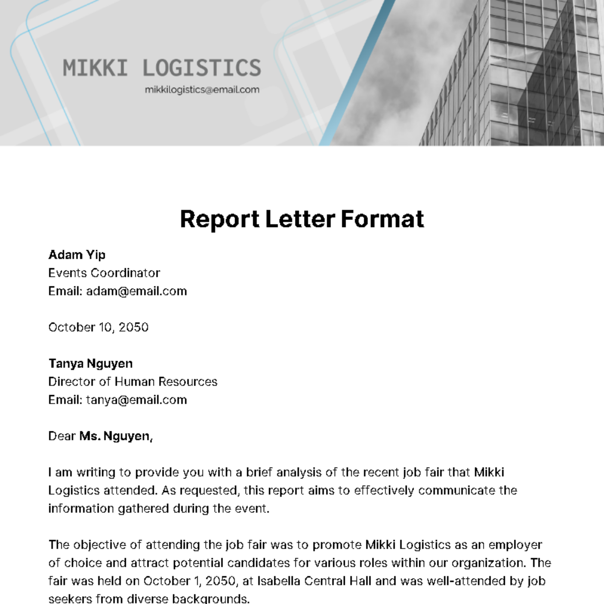 Report Letter Format Template