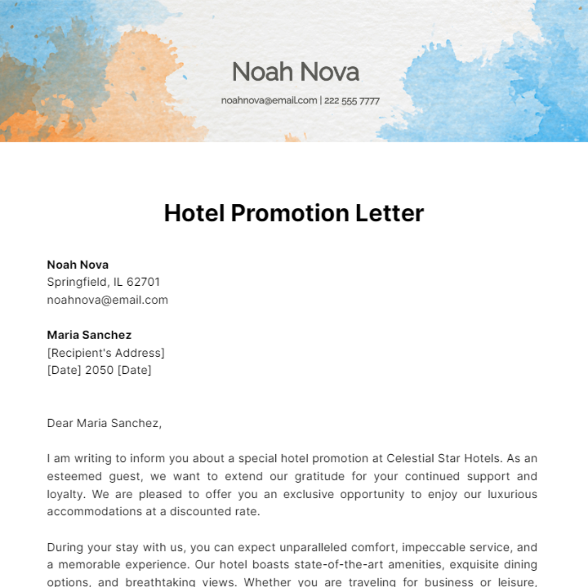 Hotel Promotion Letter Template