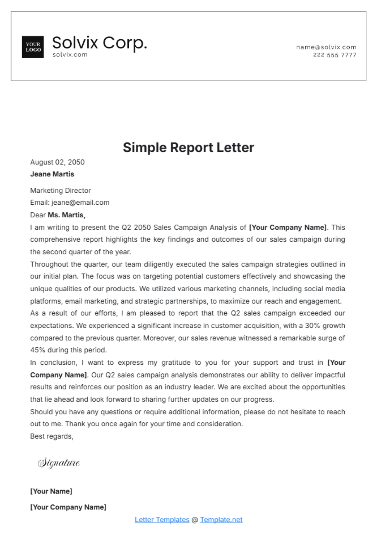 Simple Report Letter Template - Edit Online & Download