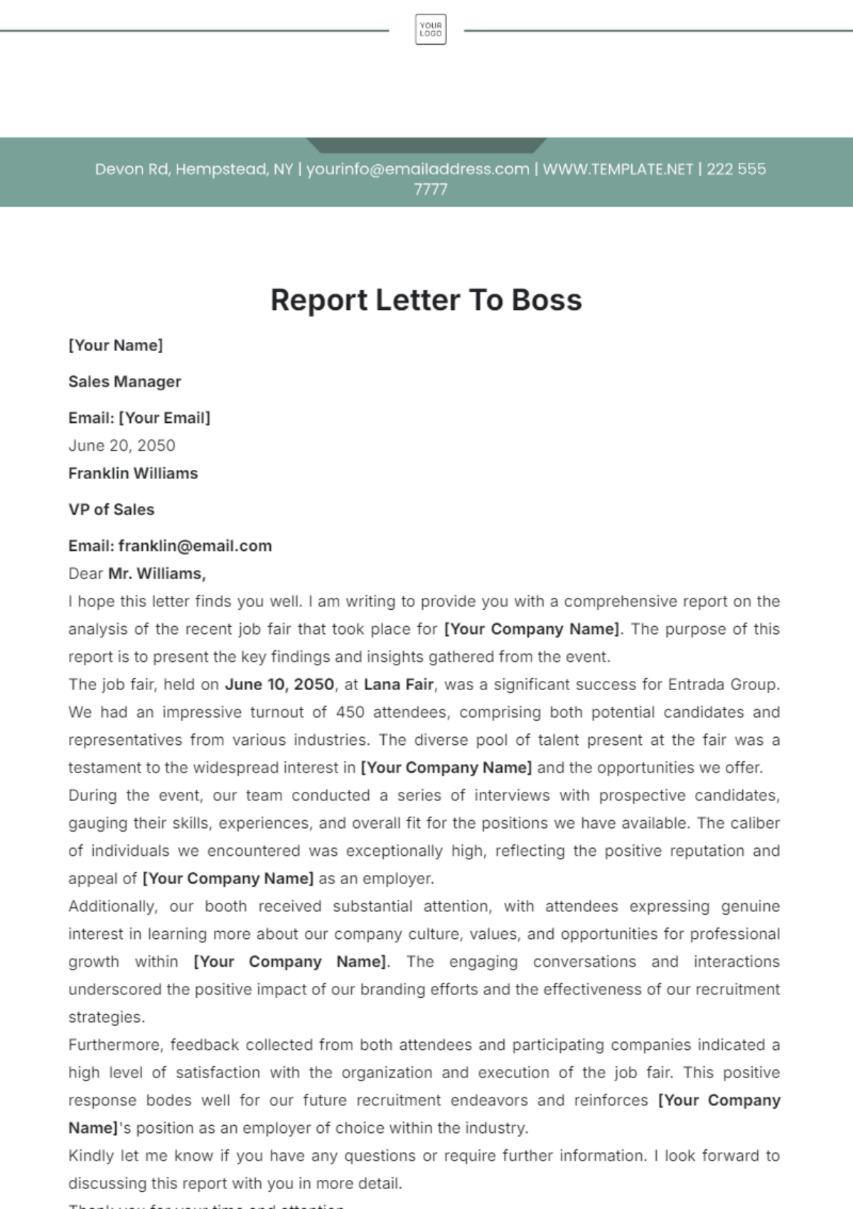 Report Letter to Boss Template - Edit Online & Download