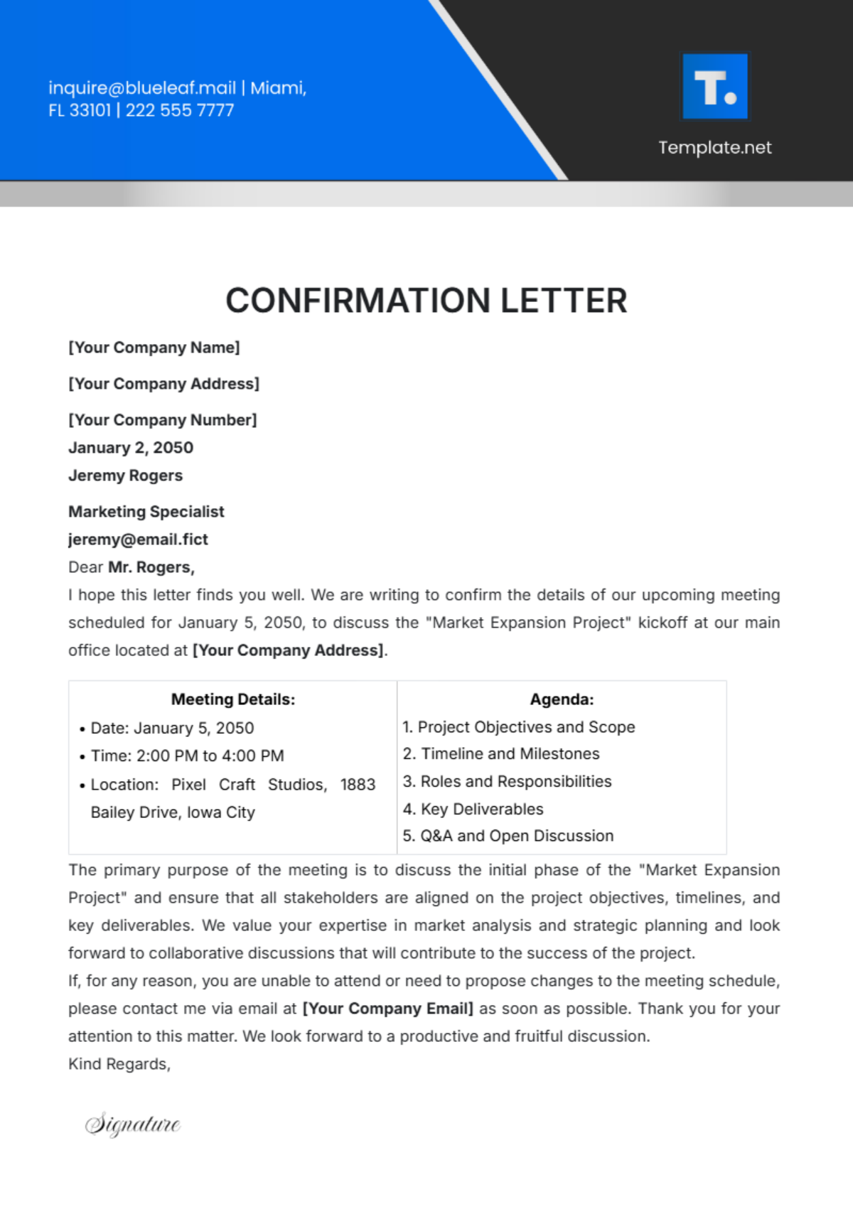 Confirmation Letter Template - Edit Online & Download