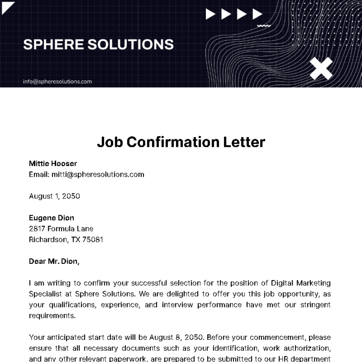 Free Job Confirmation Letter Template