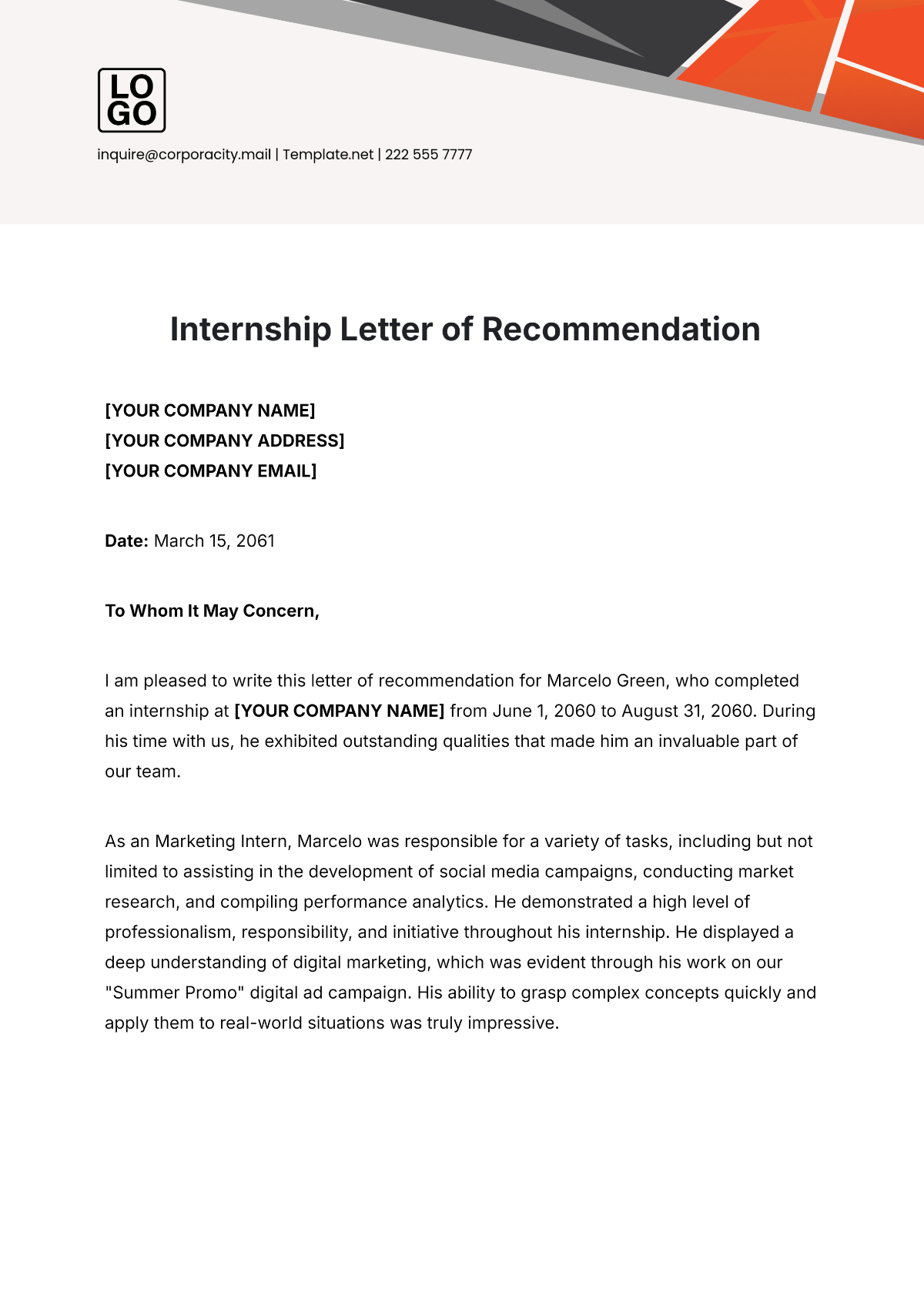 Internship Letter of Recommendation Template - Edit Online & Download