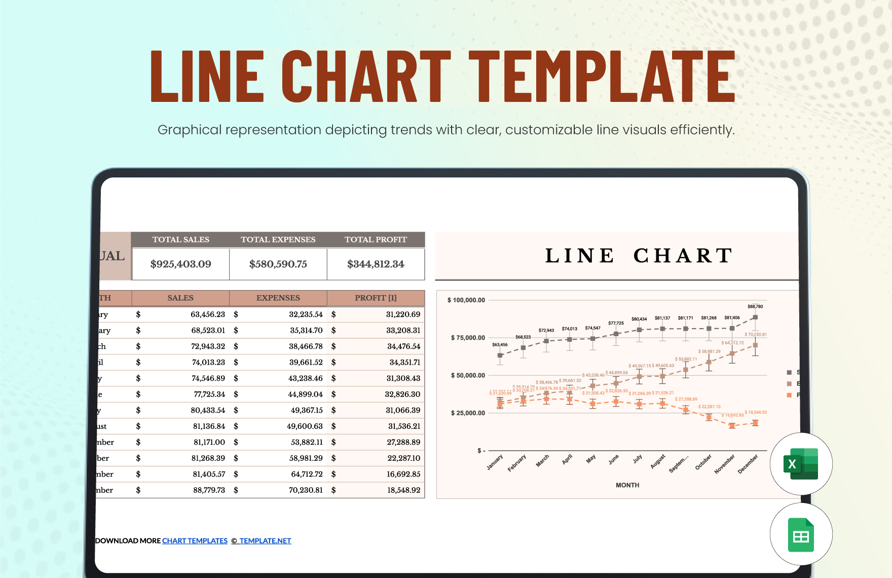 Free Line Chart Template in Excel, Google Sheets