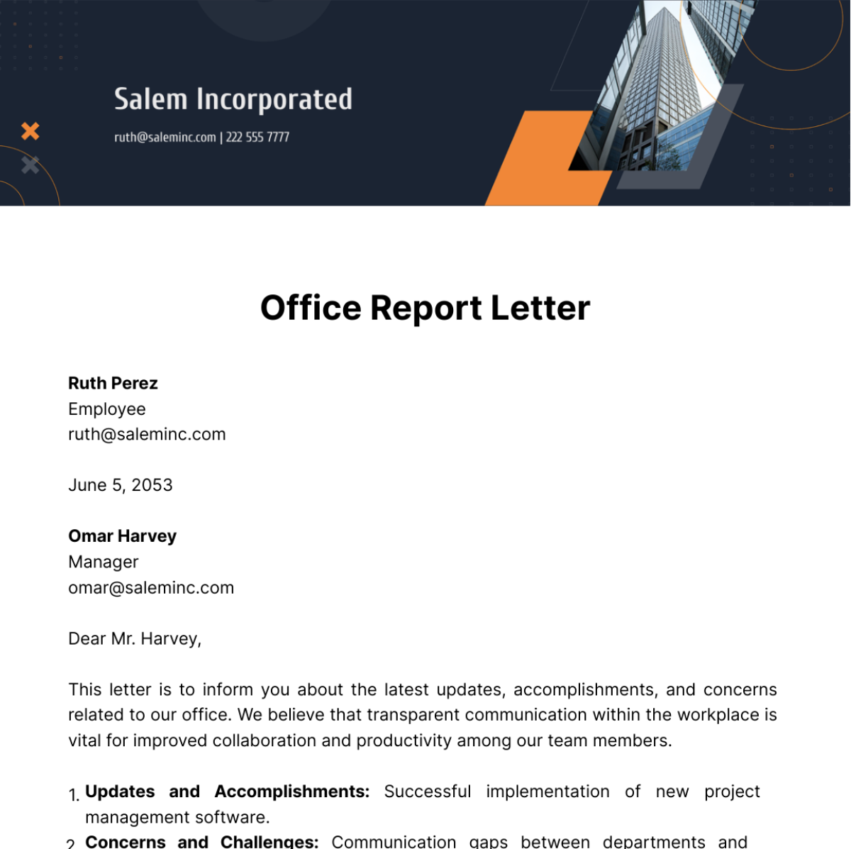 Office Report Letter Template