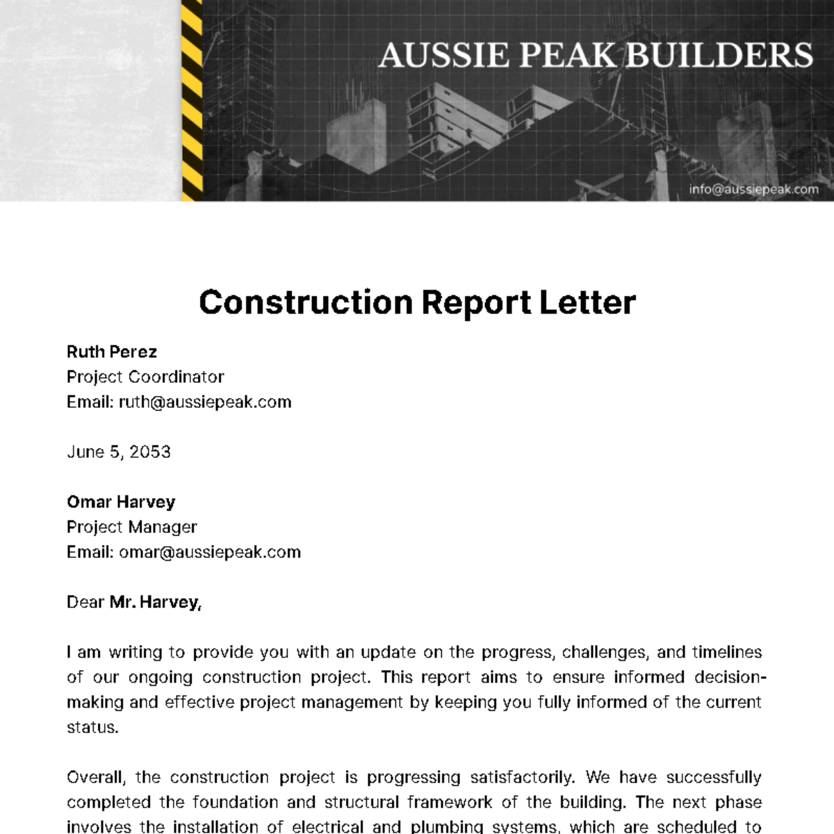 Construcation Report Letter Template