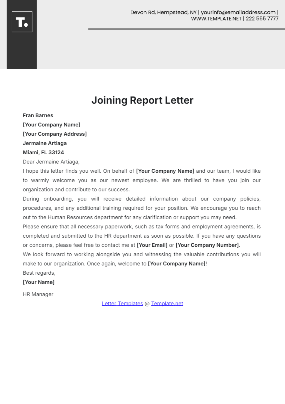 Joining Report Letter Template - Edit Online & Download