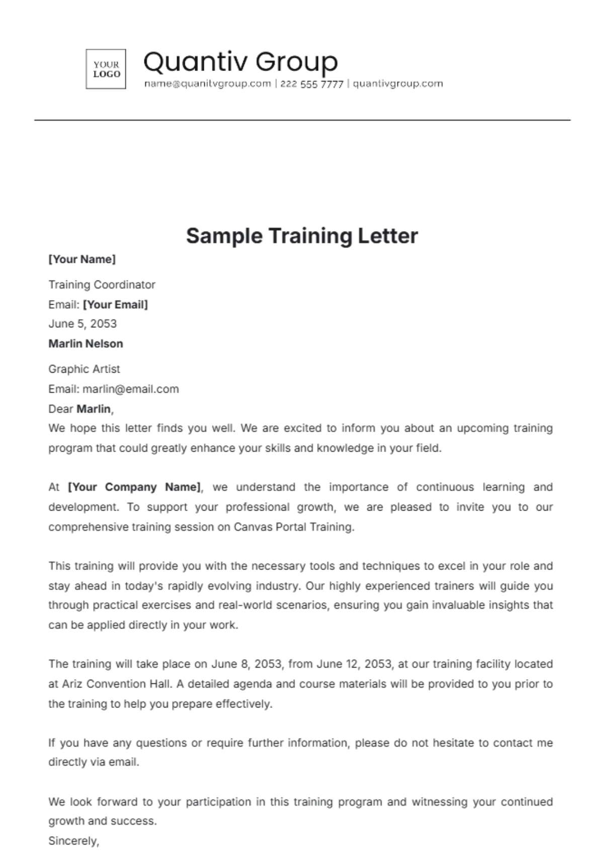 Sample Training Letter Template - Edit Online & Download