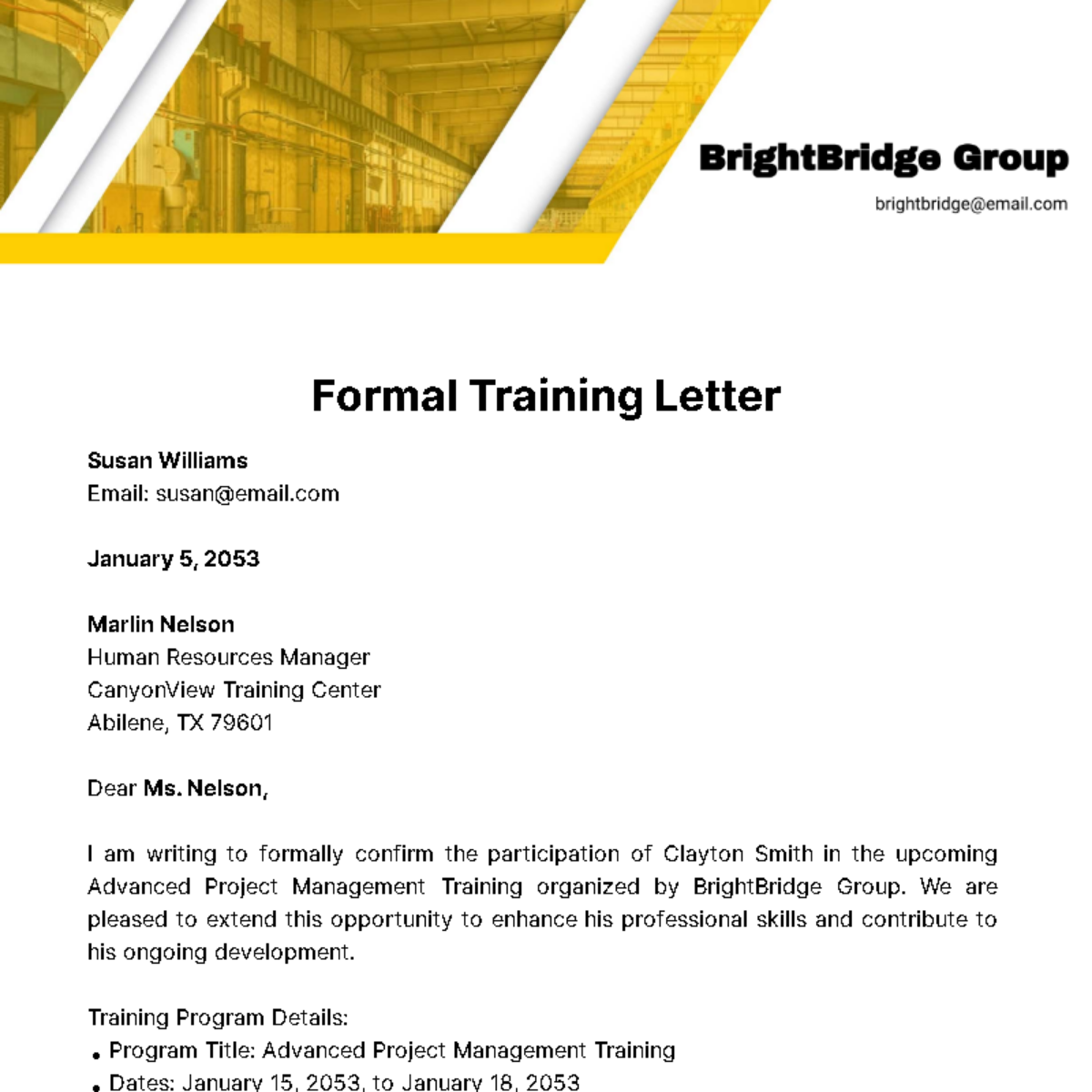Formal Training Letter Template