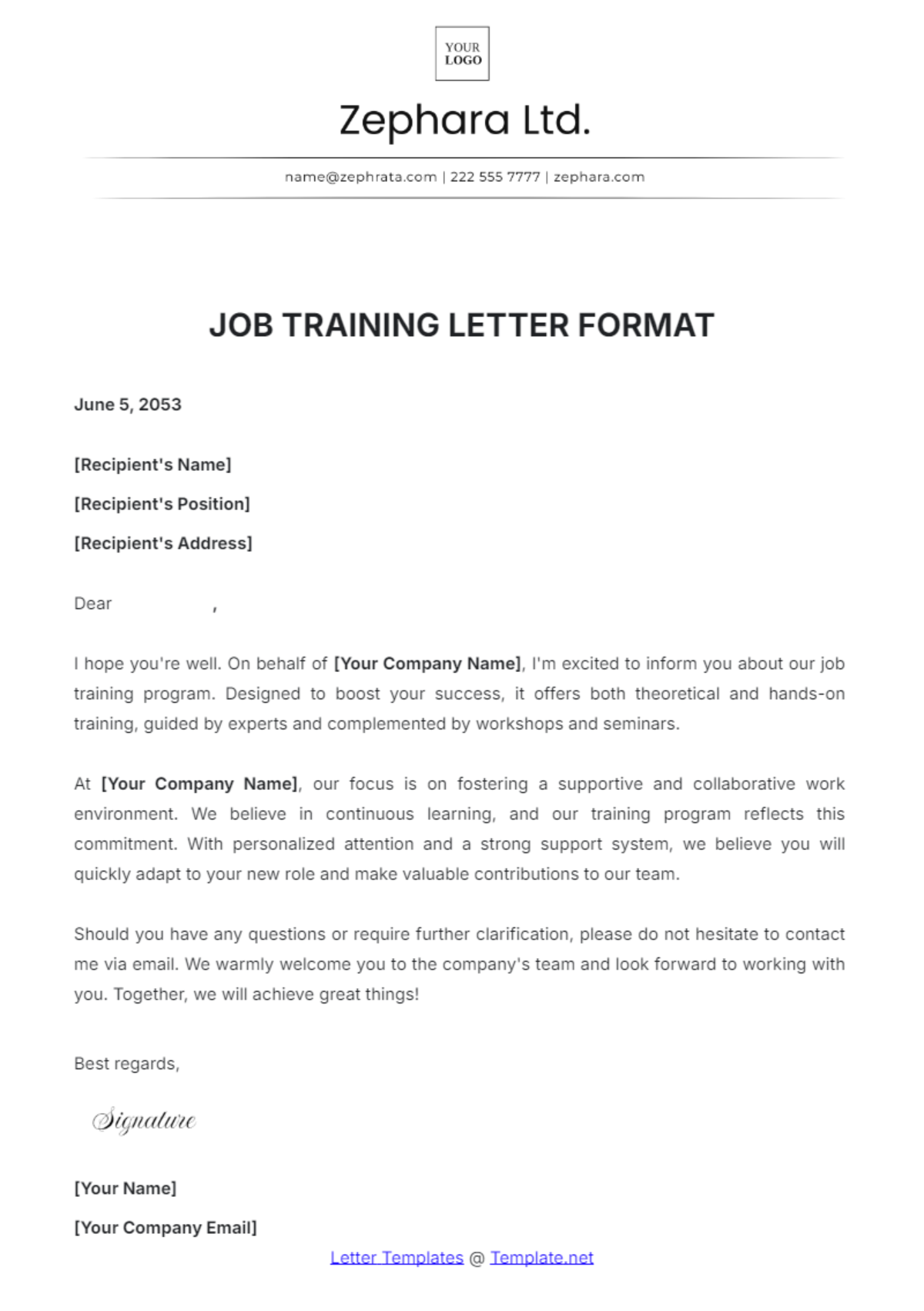 Job Training Letter Format Template