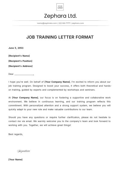 Free Job Training Letter Format Template to Edit Online
