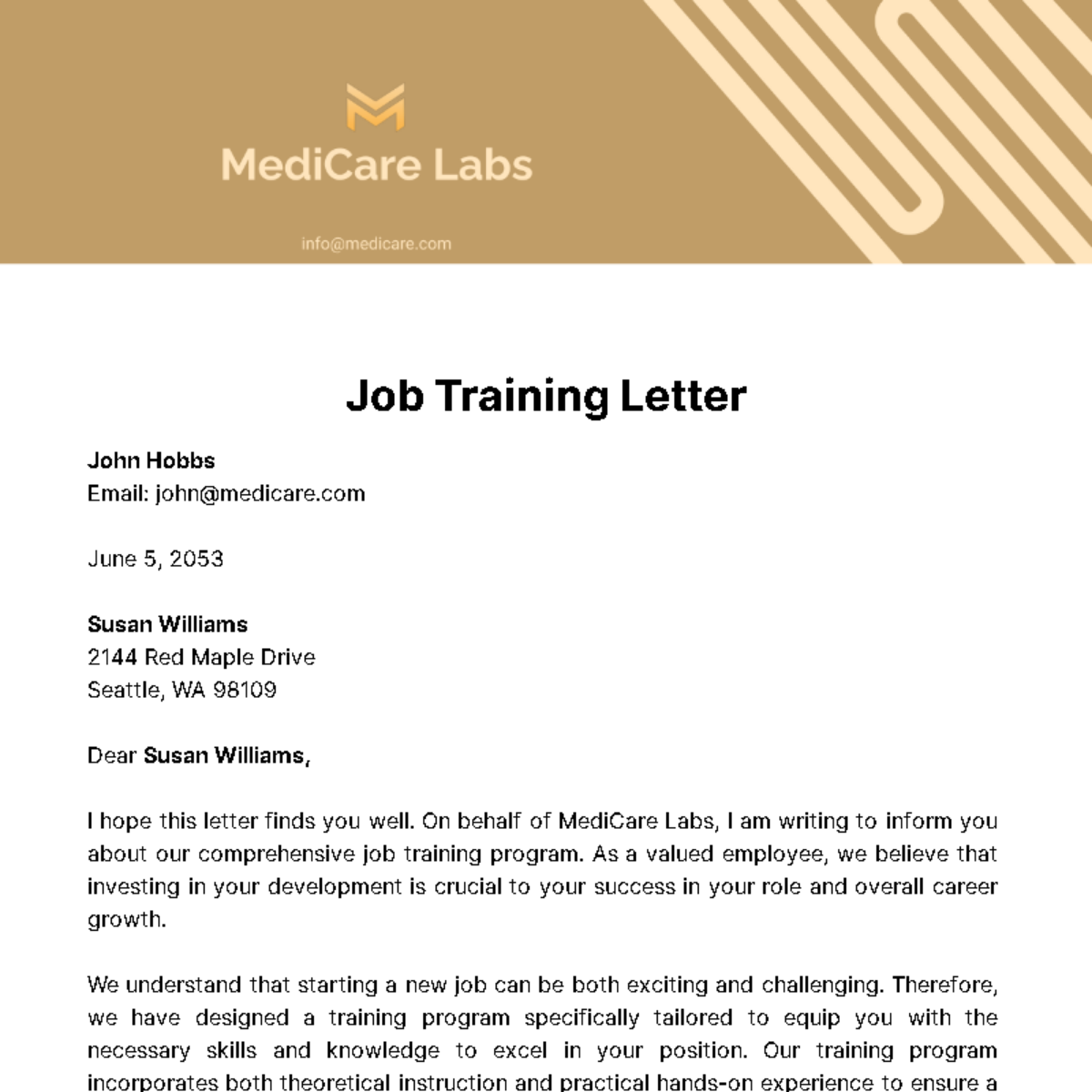 Job Training Letter Template