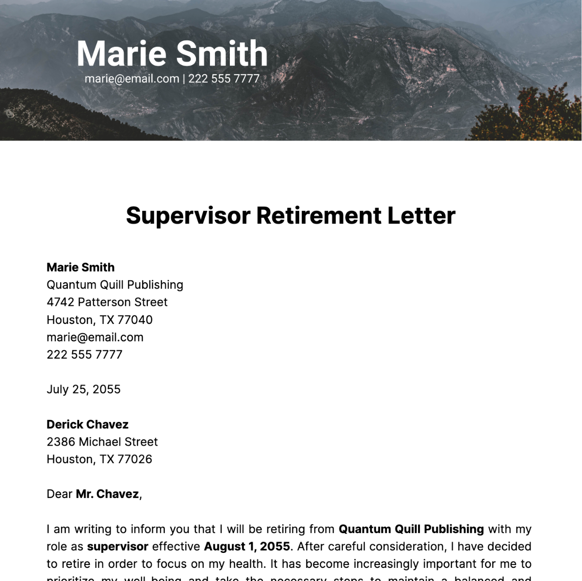 Supervisor Retirement Letter Template