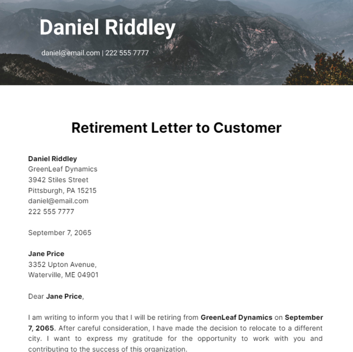 Retirement Letter to Customer Template