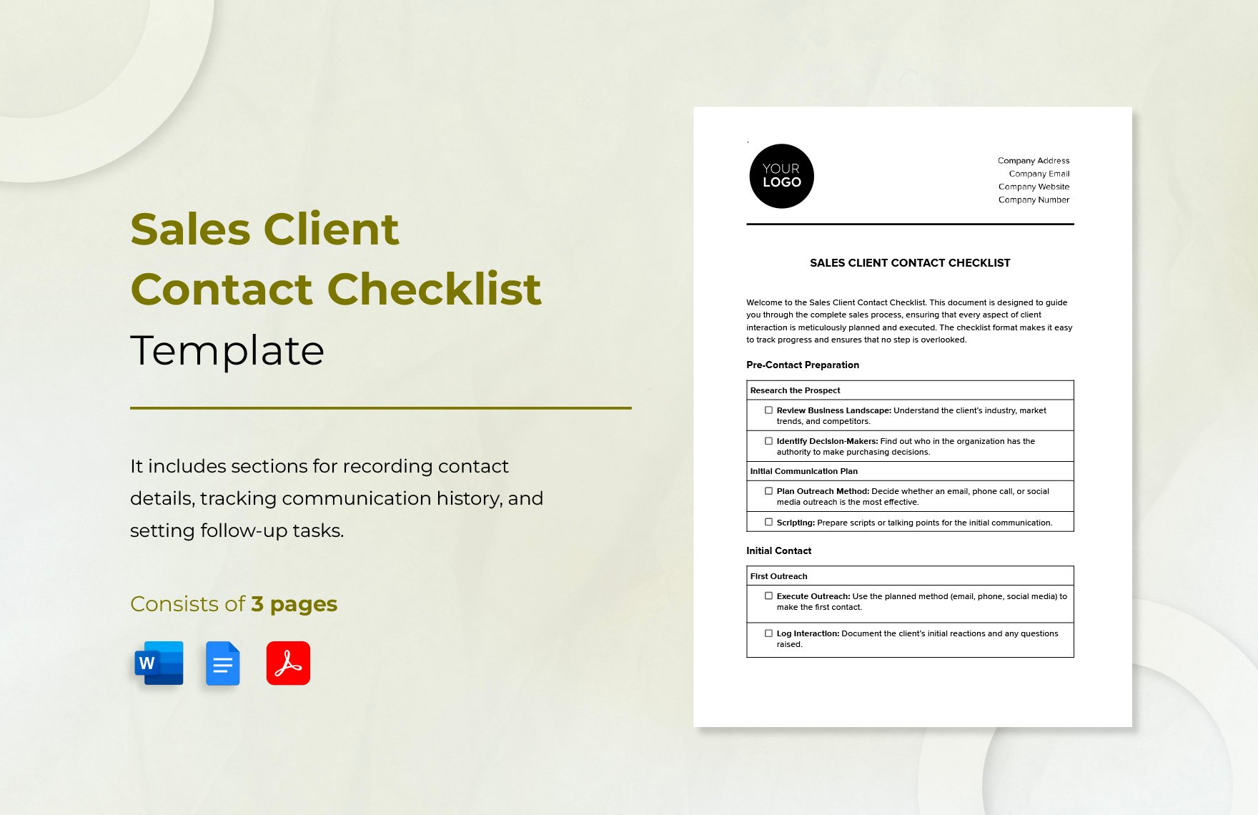 Sales Client Contact Checklist Template in Word, Google Docs, PDF