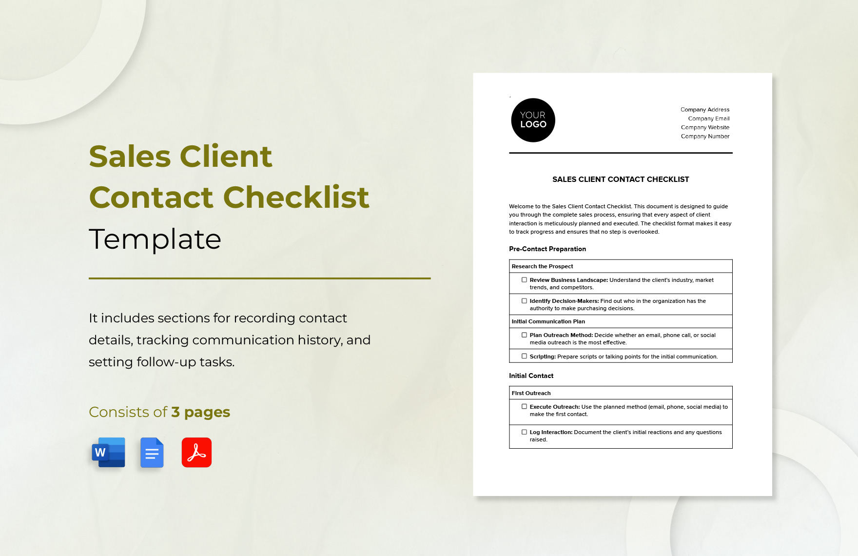 Sales Client Contact Checklist Template in Word, Google Docs, PDF