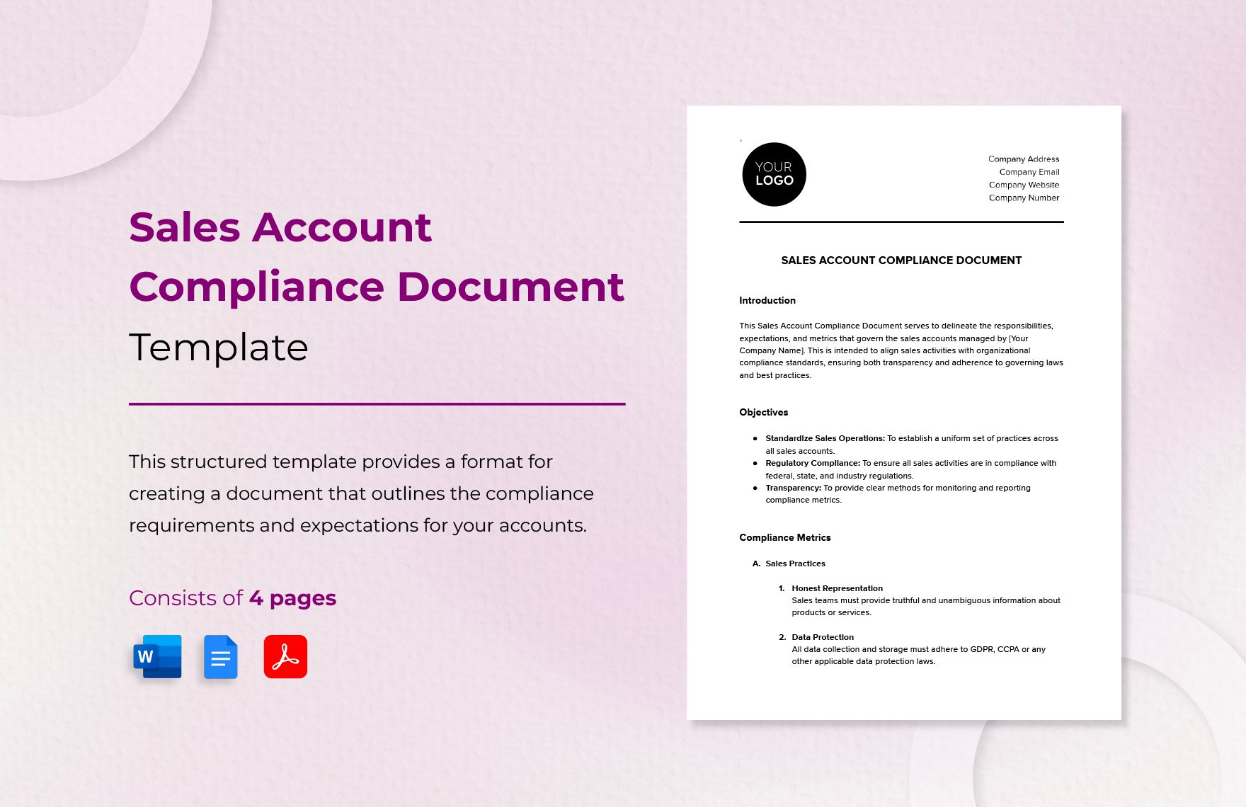 Sales Account Compliance Document Template in Word, Google Docs, PDF