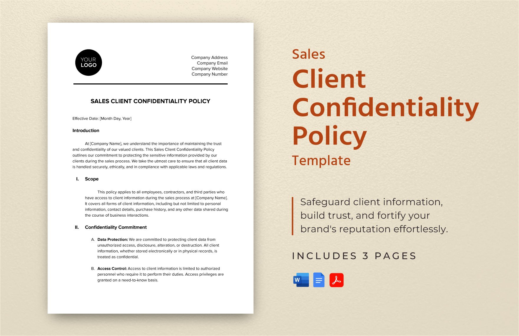Sales Client Confidentiality Policy Template in Word, Google Docs, PDF