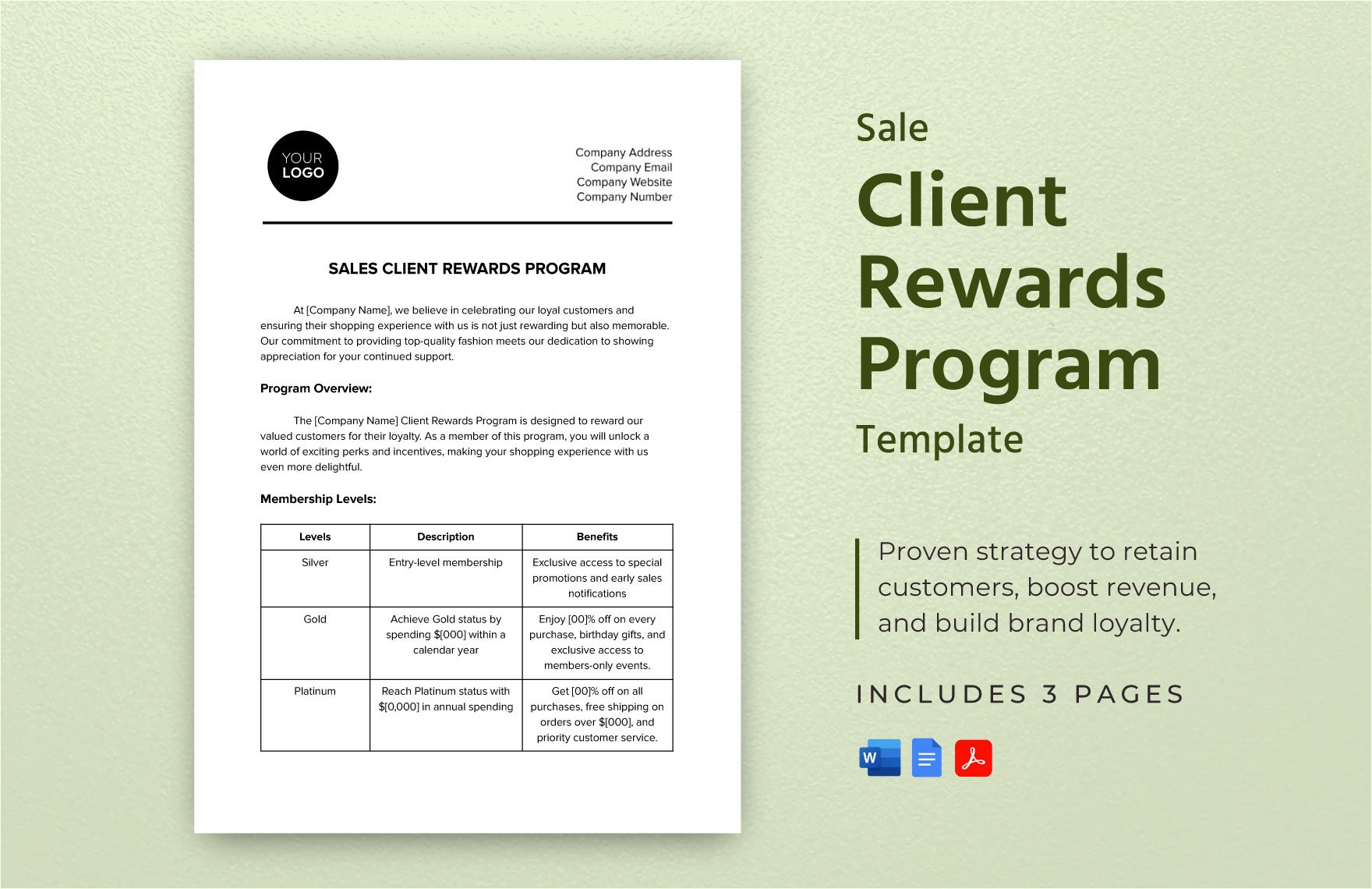 Sales Client Rewards Program Template in Word, Google Docs, PDF