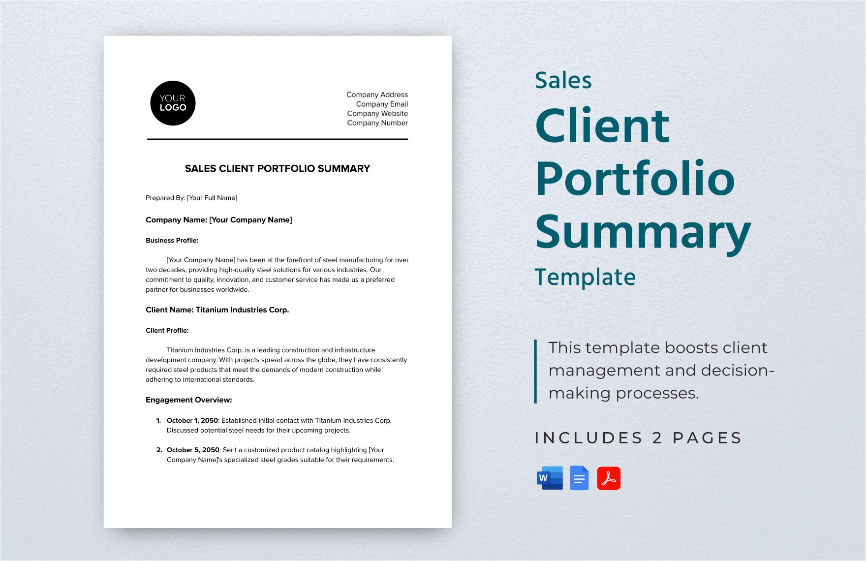 Sales Client Portfolio Summary Template