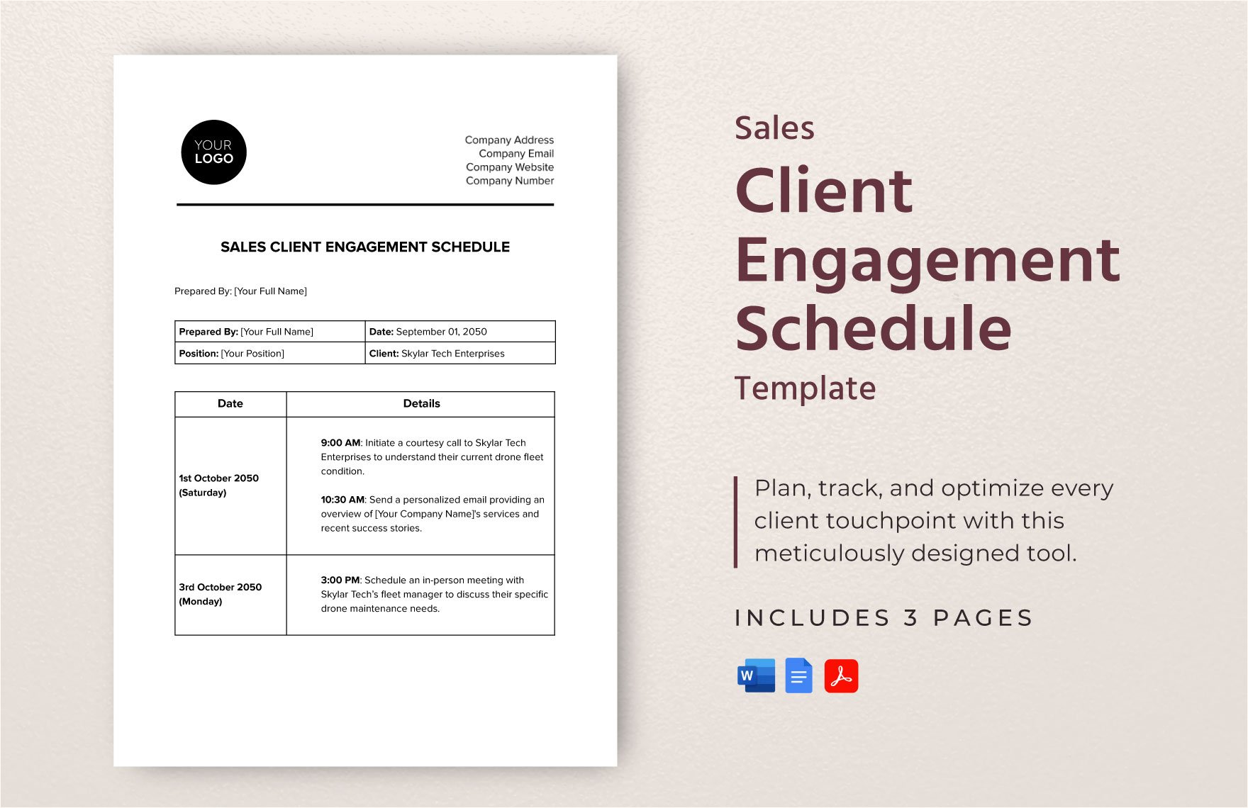 Sales Client Engagement Schedule Template in Word, Google Docs, PDF