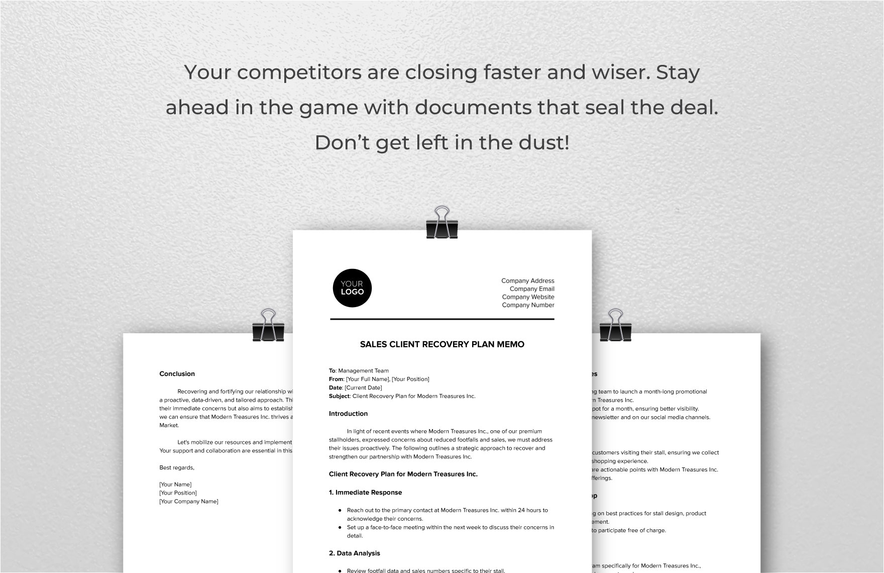Sales Client Recovery Plan Memo Template